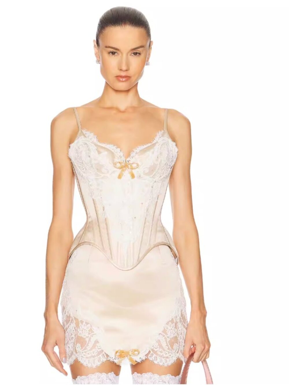 Champagne Salon Corset and Skirt set with Lace